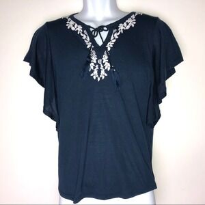 Liz Claiborne Dark Blue Embroidery Blouse NWT PM